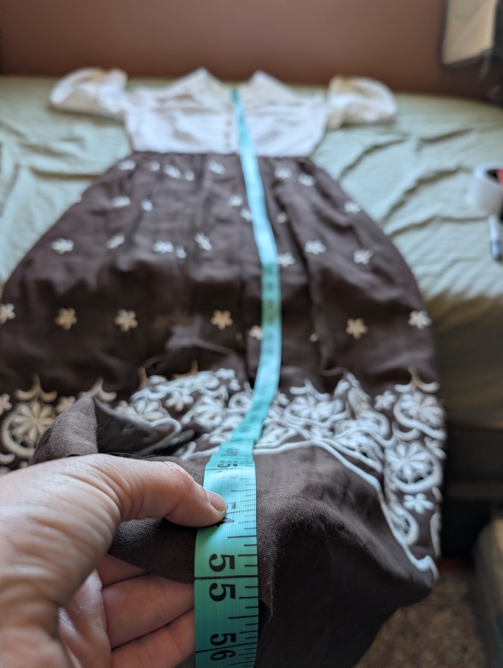 Vintage Toni Todd Lace Accent Dress W10 Brown/White - Picture 7 of 9